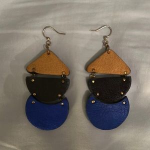 Noonday earrings, color: gold, tan, black, blue